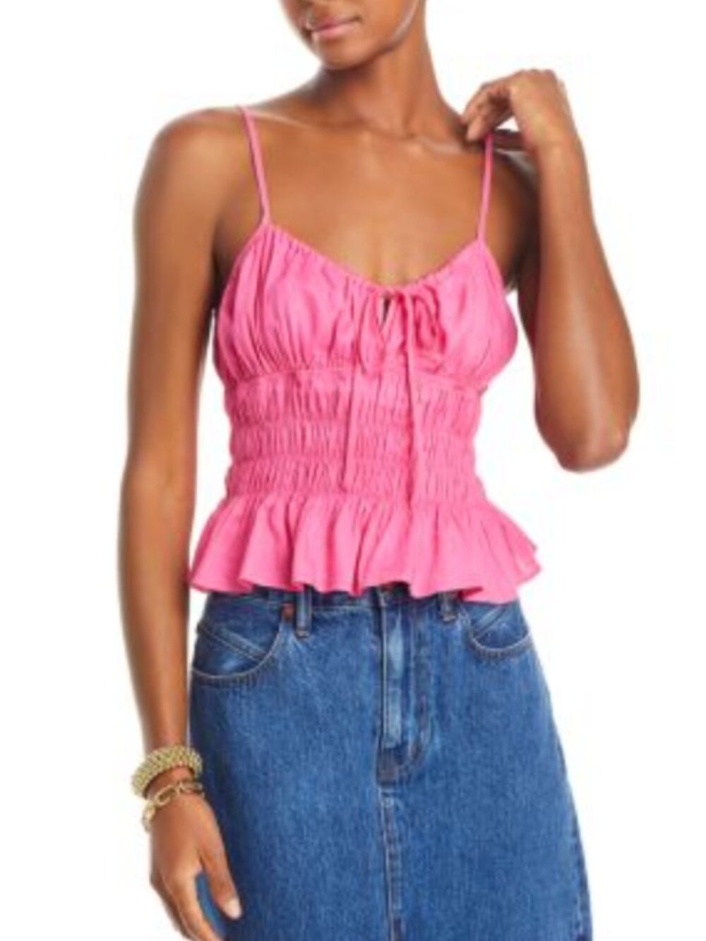 Lucy Paris Tammy Smocked Gathered Tank Top Cami Hot Pink Size S Retail $58.00